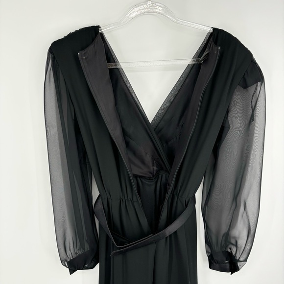 Vintage 80s Ursula Of Switzerland Black Midi Dress Size 8 Rhinestone Belt Sheer - Picture 10 of 11